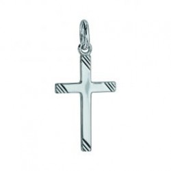 Croix argent rhodié - Striée