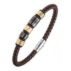 Bracelet acier et cuir -...