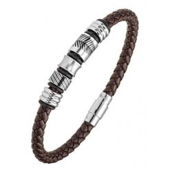 Bracelet acier et cuir -...