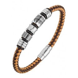 Bracelet acier et cuir  -...