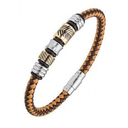 Bracelet acier et cuir -...