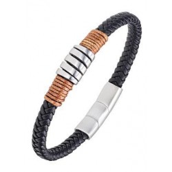 Bracelet acier et cuir -...